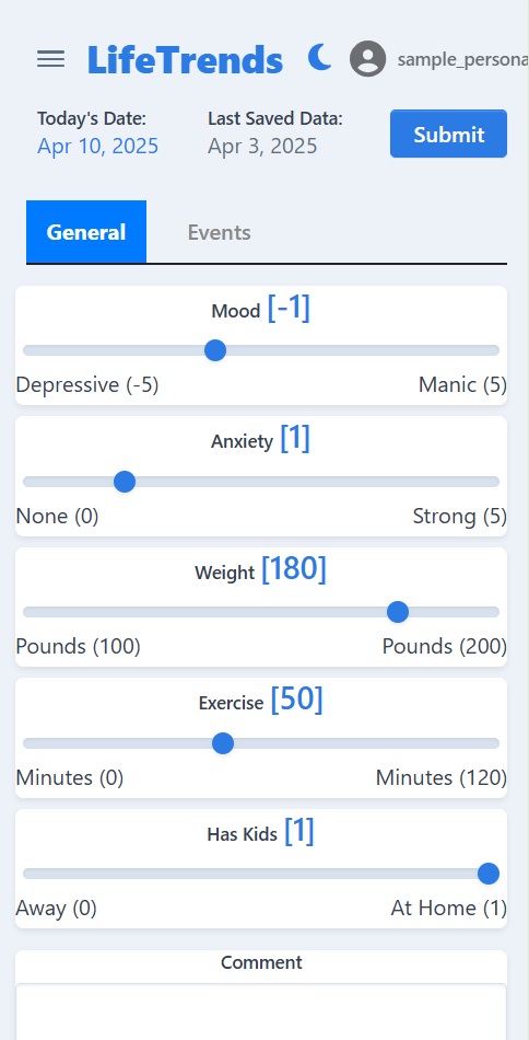 Personal Growth Data Entry Example 1