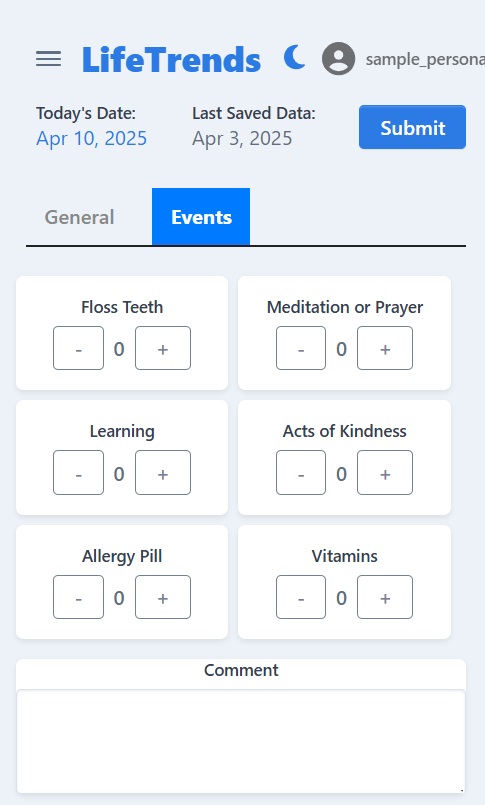 Personal Growth Data Entry Example 2
